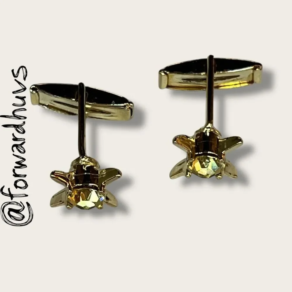 Gold Tone Vintage Cufflinks with Yellow Stones